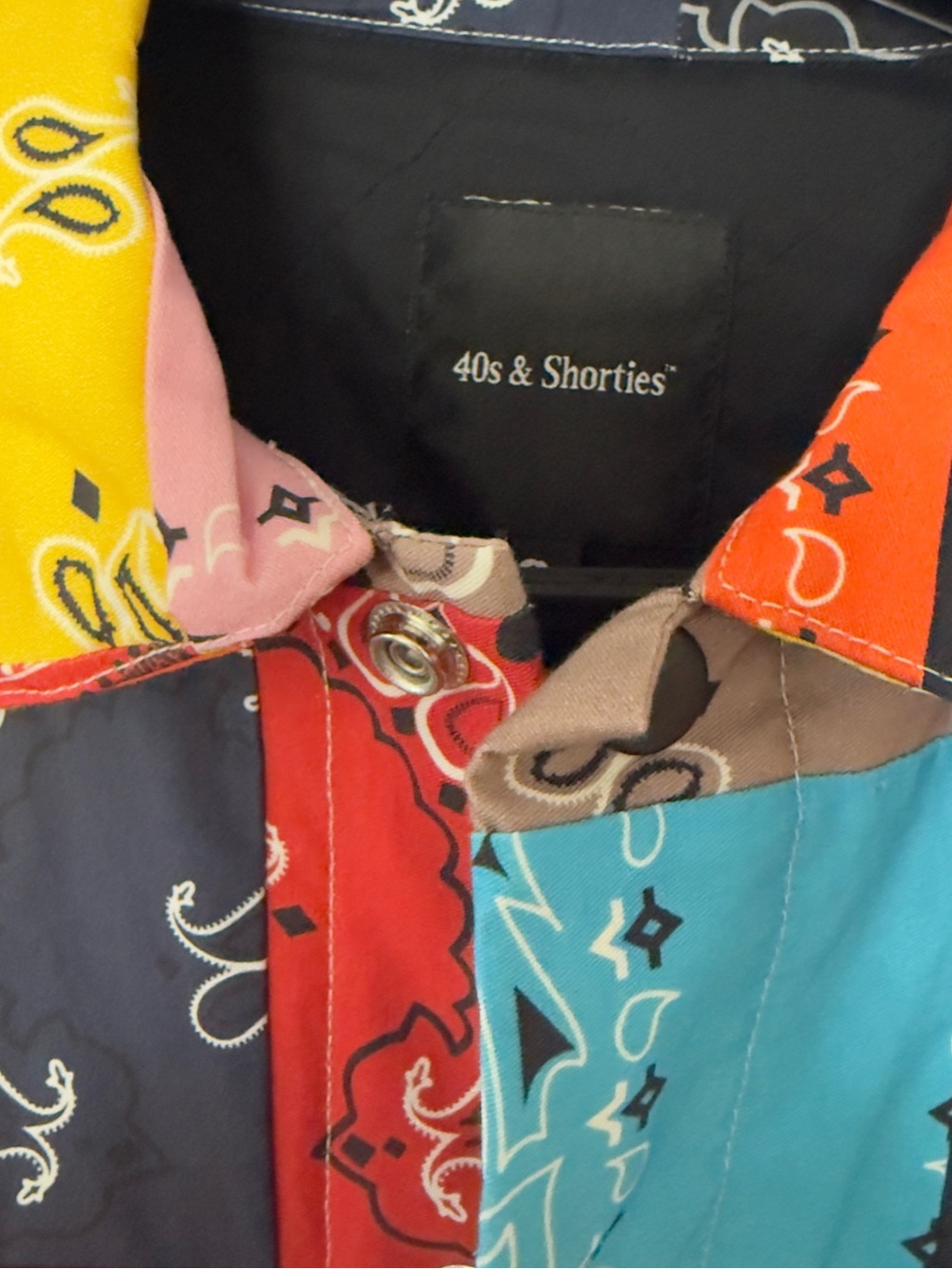 40s & Shorties Patchwork Bandana Button-Up Shirt/jacket in Multicolor sz small - Picture 4 of 8